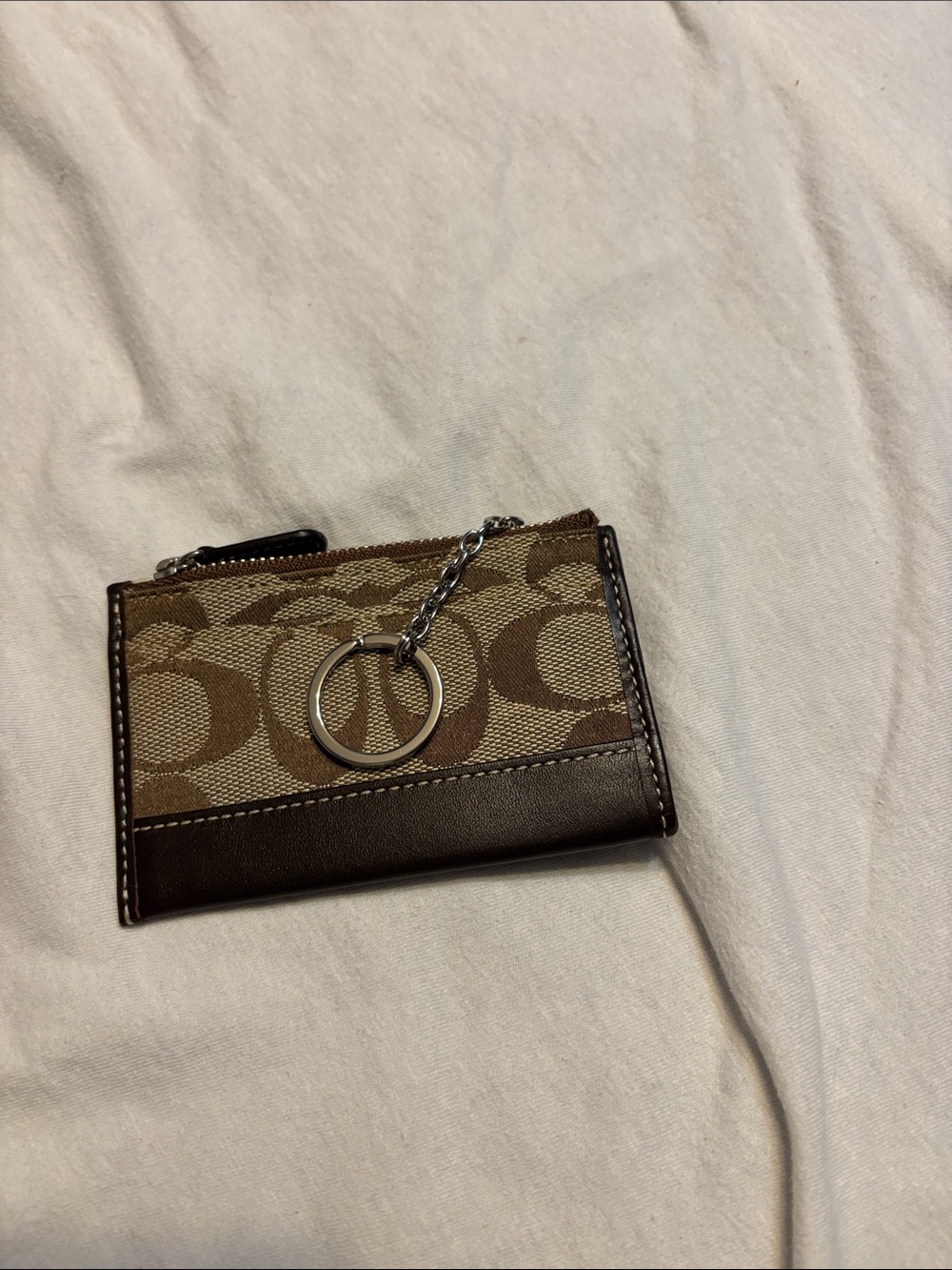 Coach Brown Signature Canvas Card Holder with Dark Brown Leather Trim - Picture 3 of 3